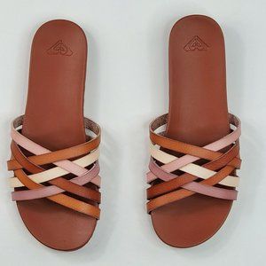 Roxy Womens Birdine Slide Flat Sandals Brown Multi